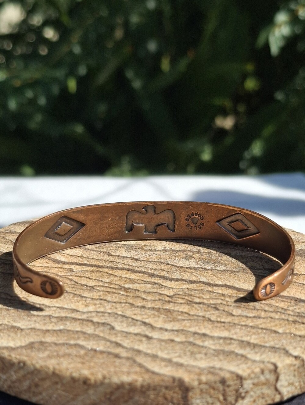 VTG Southwestern Stamped Bell Trading Post Copper Thunderbird Cuff Bracelet - Picture 4 of 8